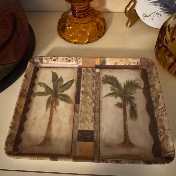 Vintage Tropical Palm Tree Green Beige Decorative Melamine Trinket Tray Set of 3 - Picture 16 of 16